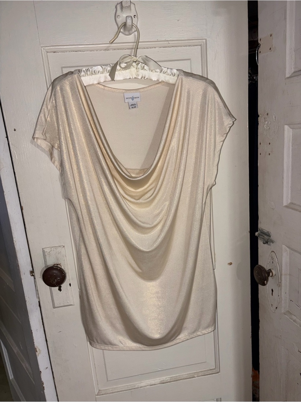 Jaclyn Smith Cream Draped Cowl Neck Blouse